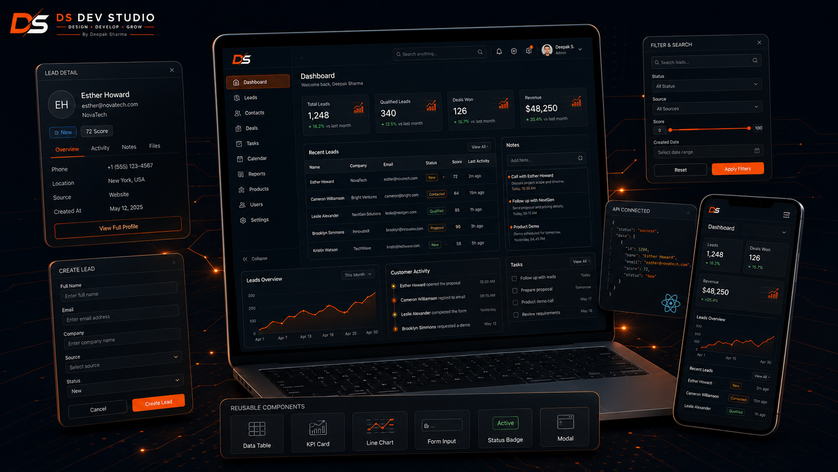 React admin dashboards and CRM interfaces