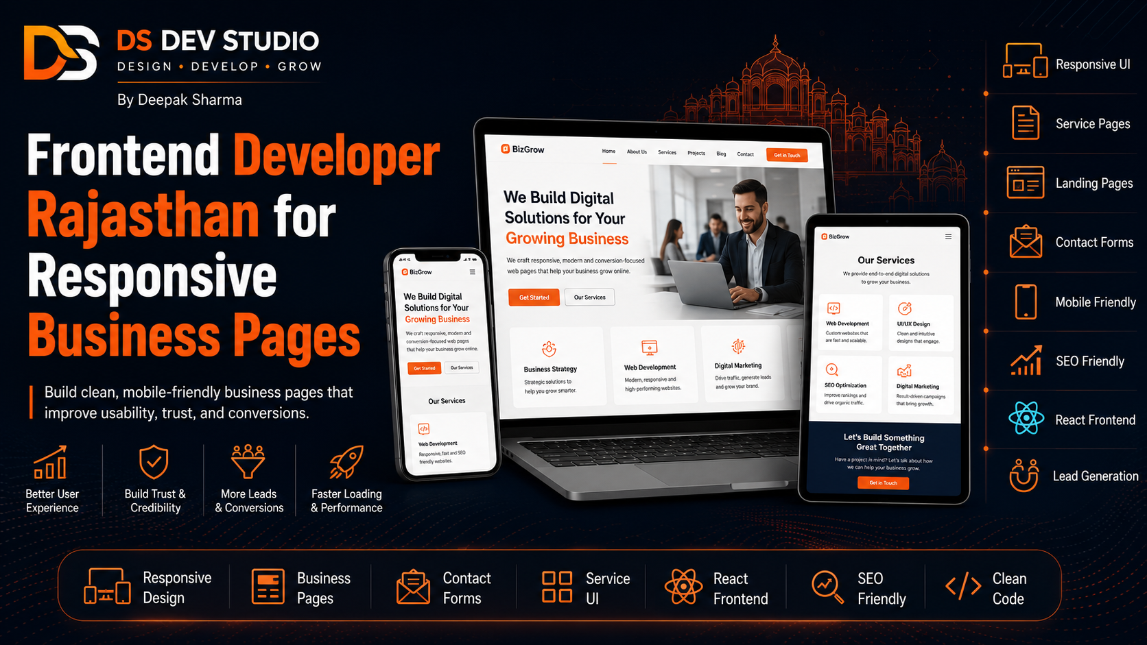 Frontend Developer Rajasthan for responsive business pages by DS Dev Studio