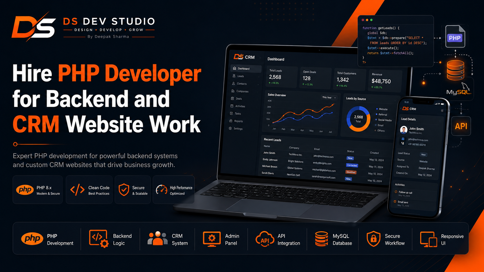 Hire PHP Developer for backend and CRM website work by DS Dev Studio