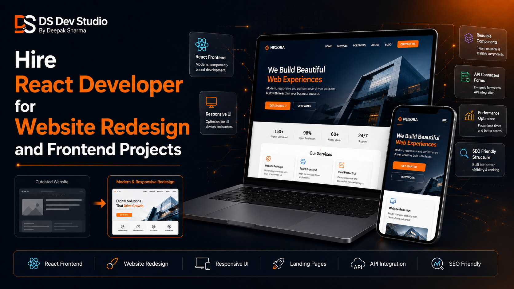 Hire React Developer for website redesign and frontend projects by DS Dev Studio