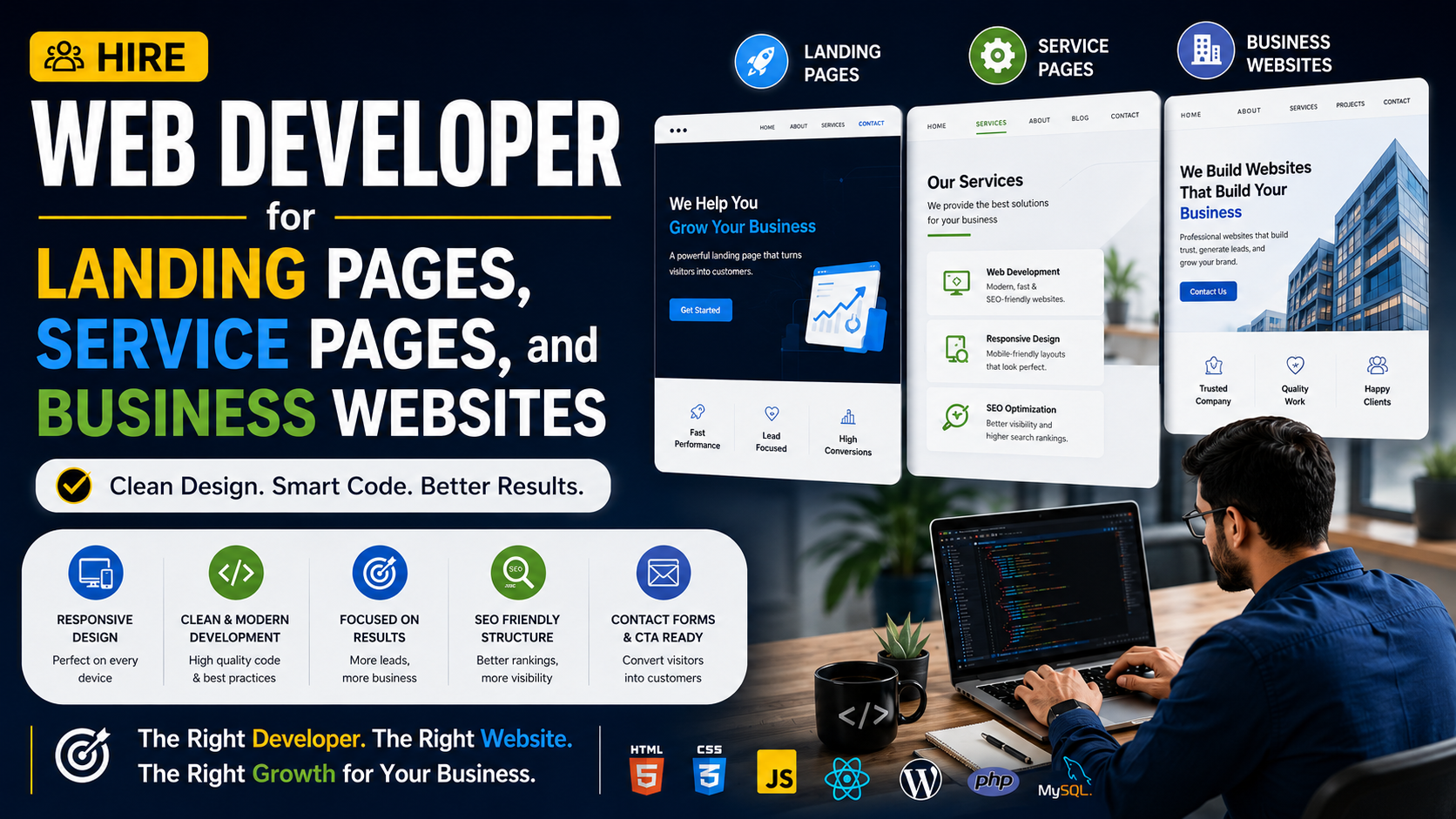 Hire Web Developer for landing pages service pages and business websites