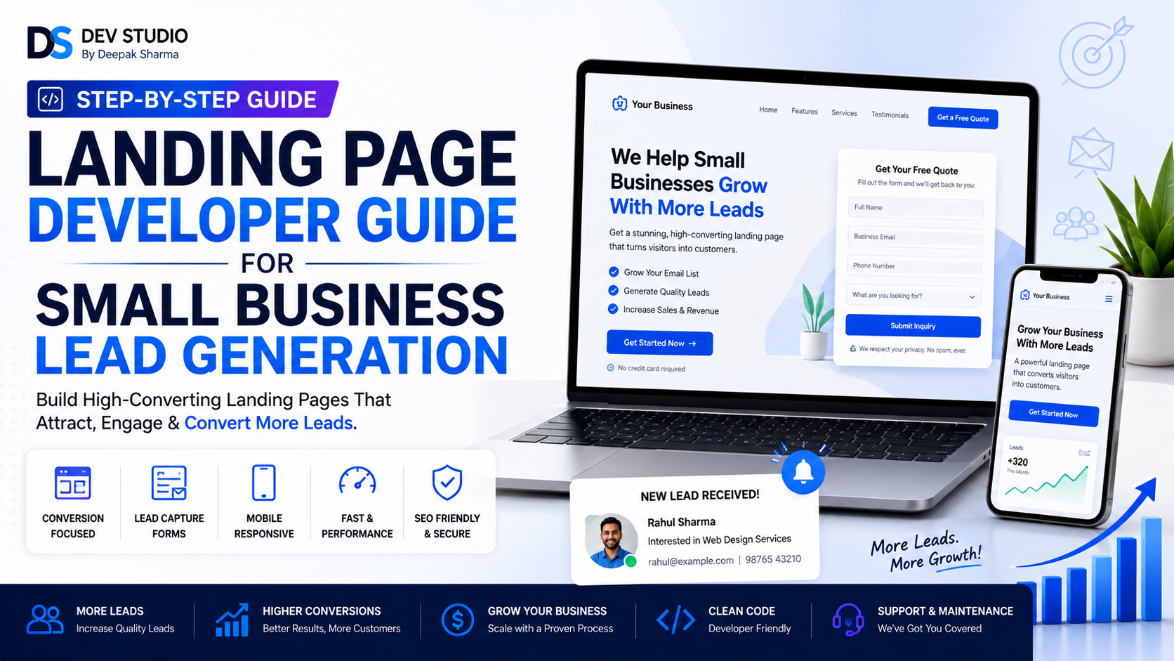 Landing Page Developer building responsive lead generation page for small business