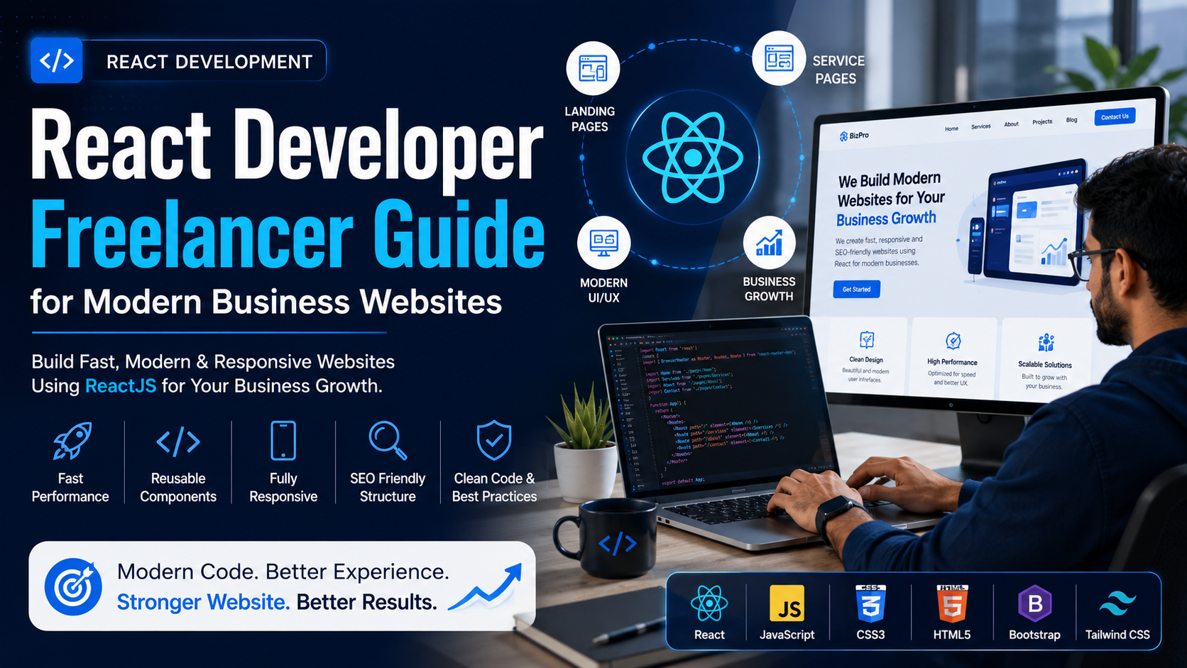 React Developer Freelancer building modern responsive business website interface
