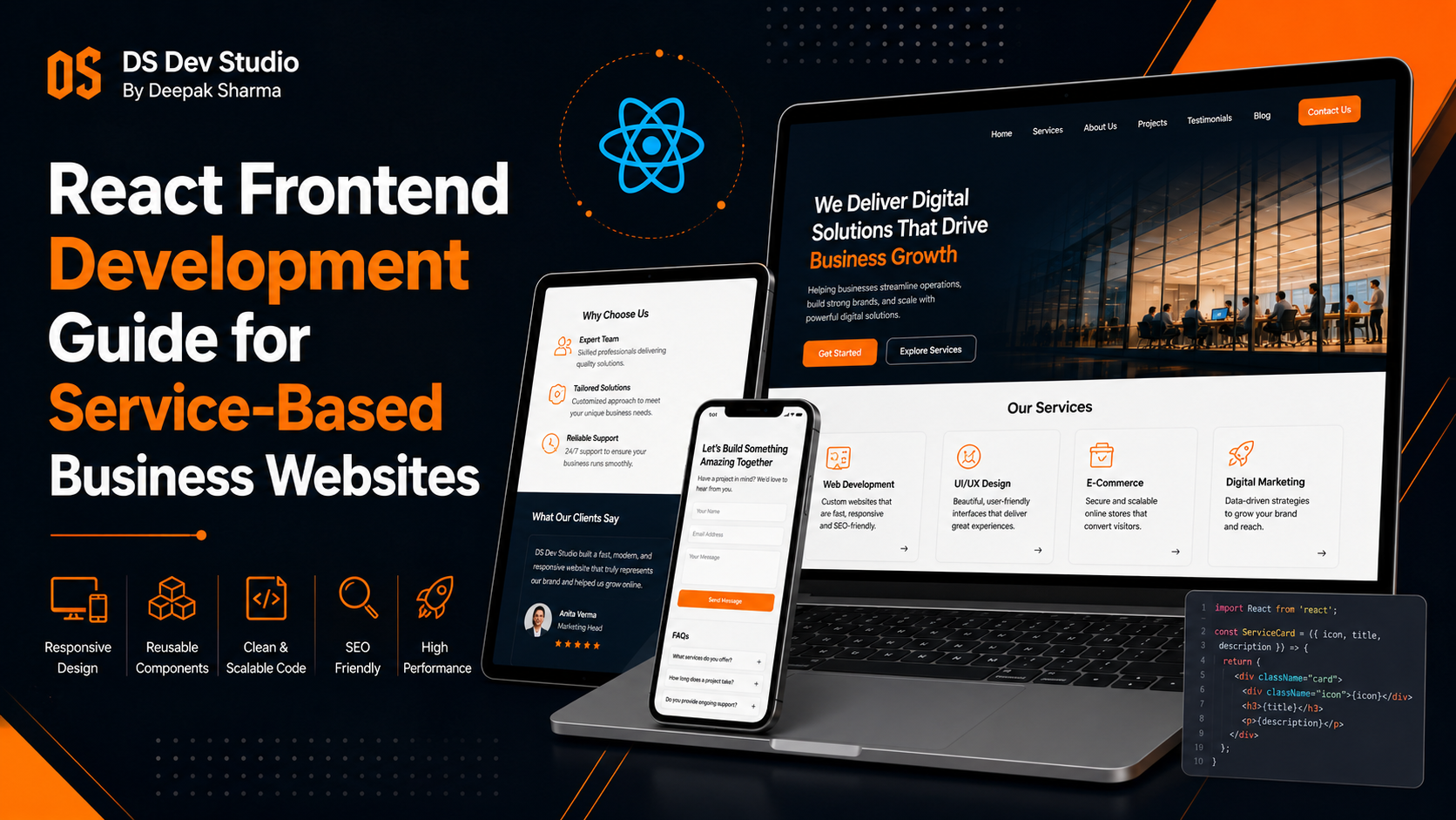 React Frontend Development for service-based business website with responsive UI