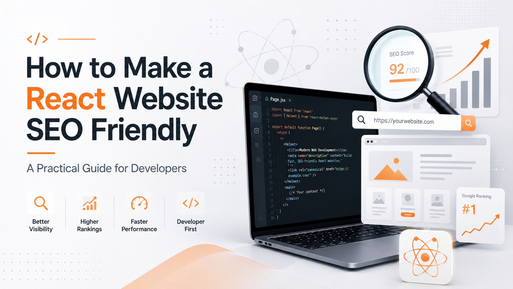 React website SEO optimization code on screen