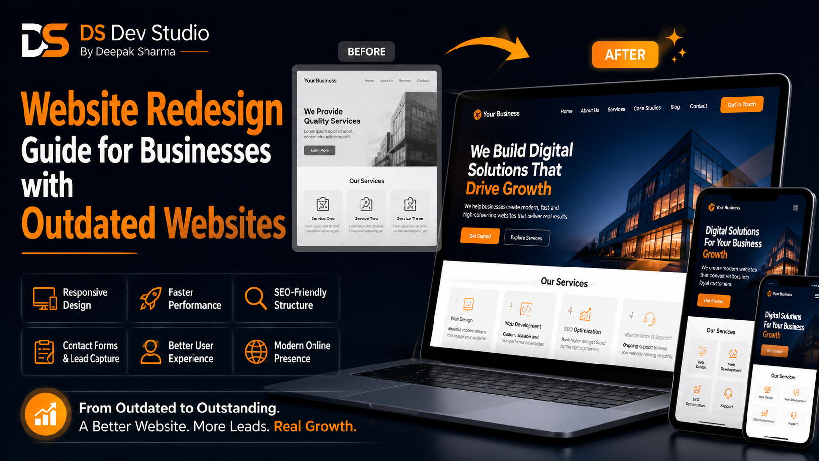 Website redesign for outdated business website with responsive layout and modern service pages
