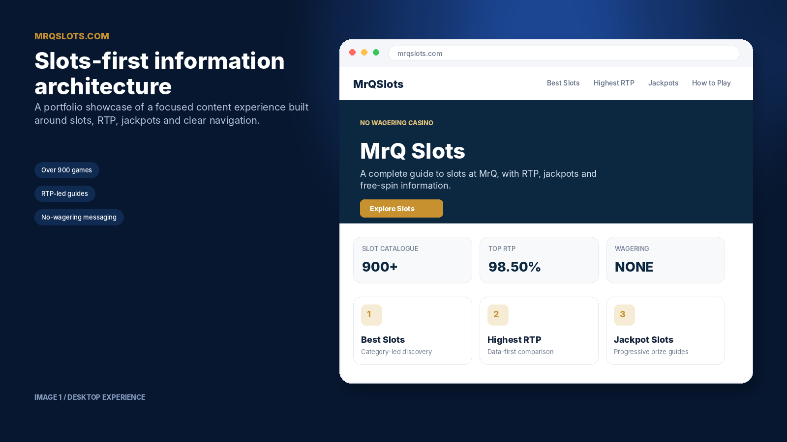 MrQSlots.com desktop homepage design showing slots-first content architecture